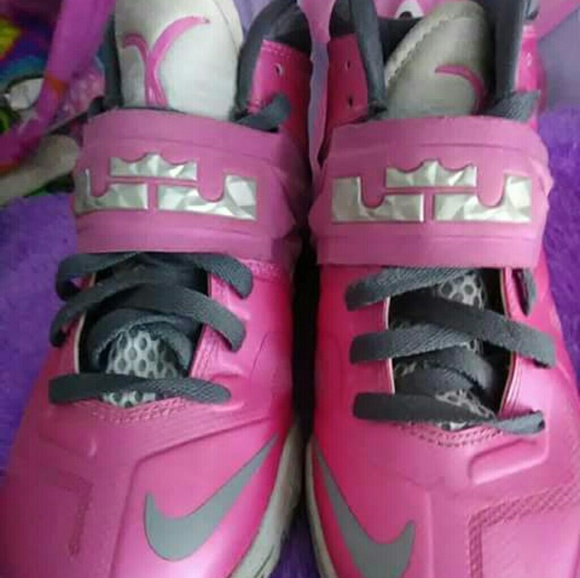pink and grey lebrons